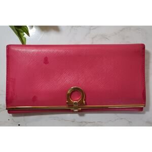 SALVATORE FERRAGAMO GANCINI HOT PINK CLIP LONG WALLET